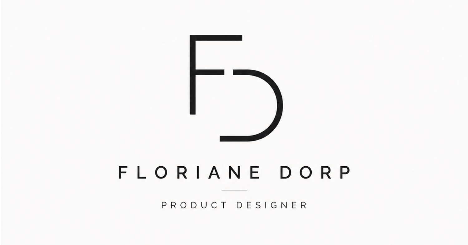 Logo du site accompagné du nom Floriane Dorp et du poste Product Designer
